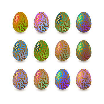 Easter eggs colored set. Spring holidays in April. Egg hunt.