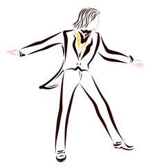 young man dancing in a classic brown suit