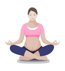 Enceinte mother in yoga lotus pose isolated on white background