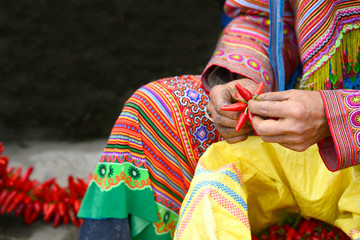 Hmong minority people are colorful costume trading of agricultural products at the largest Sunday market in Bac Ha, Lao Cai, Sa Pa, Northwest VIETNAM