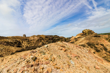 Spectacular lunar-like landscape at the opencast copper mines at Parys Mountain, Amlwch, Isle of Anglesey, North Wales