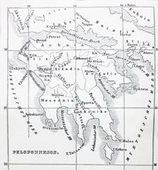 Peloponnese map in a vintage book "Olympia", by Adolf Boetticher, 1886