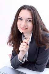 portrait.Pretty business woman working at office. photo with copy space.