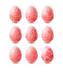 Easter eggs coral color set. Spring holidays in April. Egg hunt.