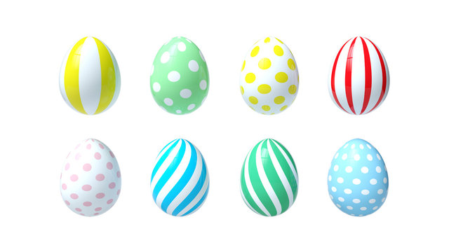 Easter Eggs With Colorful Ornaments Isolated On The White Background - 3D Illustration