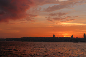 Fototapeta na wymiar Silhouette Istanbul Bosphorus, Sunset at Istanbul Bosphorus