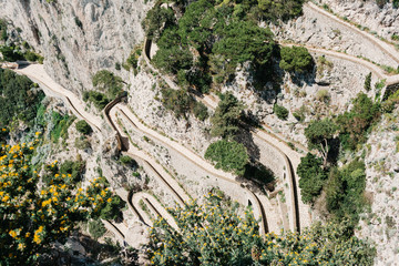 Capri coast view. Beautiful island beach with rocks