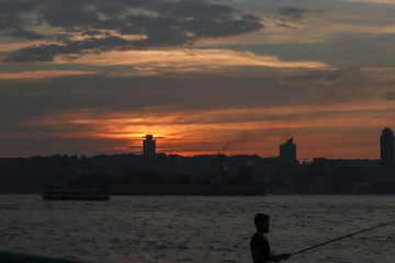 City Silhouette Istanbul Bosphorus, Sunset at Istanbul Bosphorus