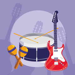Naklejka premium guitar electric and drum instruments musical