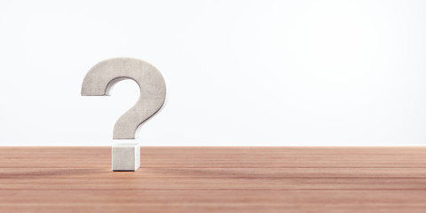 Question mark on wooden table and white background 3D Rendering
