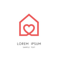 Sweet home logo - outline house and heart symbol. Love and family, social work and charity vector icon.
