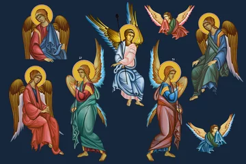 Fotobehang Archangels set. Illustration - frescos in Byzantine style. © Julia