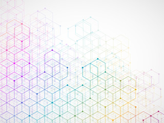 Obraz premium Abstract colorful geometric background with cubes. Geometrical concept with lines and points. Vector
