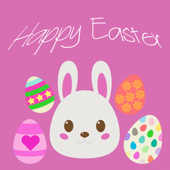 Happy Easter, greeting card design element of bunny Easter with colourful eggs. Vector illustration design for Easter seasonal.