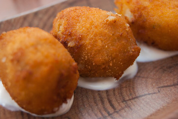 Inviting fried meat and vegetable croquettes