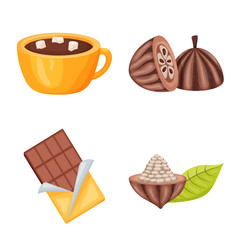 Vector design of cocoa and beans logo. Collection of cocoa and sweetness stock vector illustration.