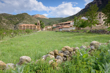 Fototapeta na wymiar Vista parcial del pueblo de Montoro de Mezquita. Teruel. Aragón. España