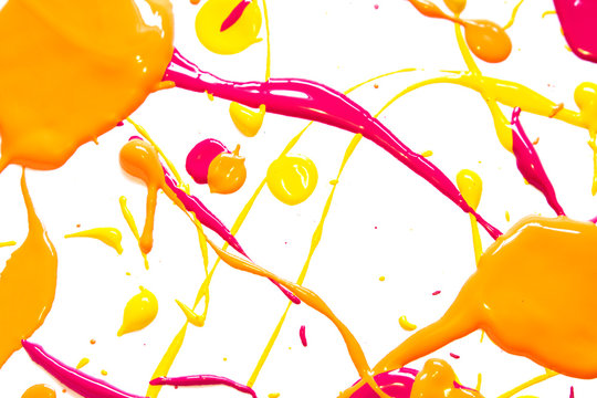 Orange Yellow and Pink Spant Splatters on White Background