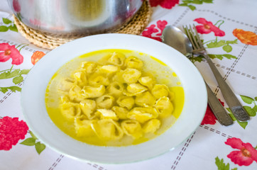 Traditional Italian tortellini in brodo