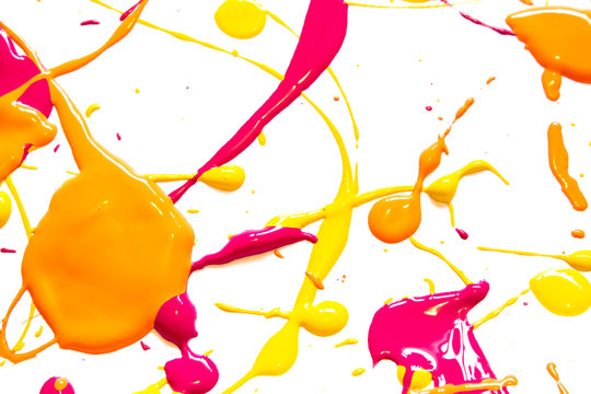 Orange Yellow and Pink Spant Splatters on White Background