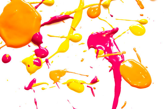 Orange Yellow and Pink Spant Splatters on White Background