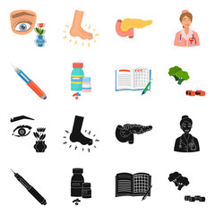 Isolated object of diet and treatment  logo. Collection of diet and medicine stock symbol for web.