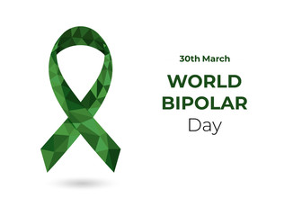 World bipolar awareness day green low poly ribbon.