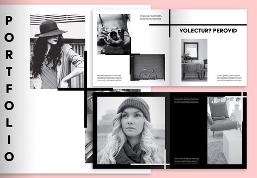 Minimalist Square Portfolio Layout with Black and White Accents