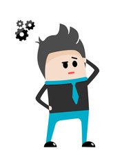 Confused thoughtful businessman isolated on white background, flat design