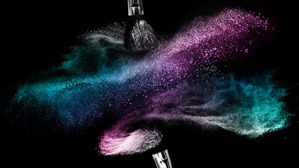 purple and blue ocean powder color splash and brush for makeup