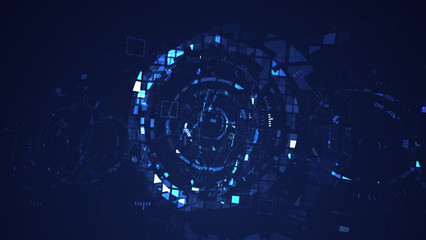 Abstract blue cyber circle digital technology graphic illustration. Internet futuristic concept.