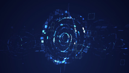 Abstract blue cyber circle digital technology graphic illustration. Internet futuristic concept.
