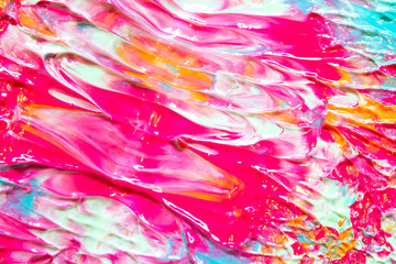 Pink Blue and Orange Paint Splatters on White Background