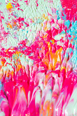 Pink Blue and Orange Paint Splatters on White Background