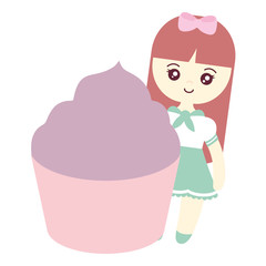 cute and little girl with sweet cake