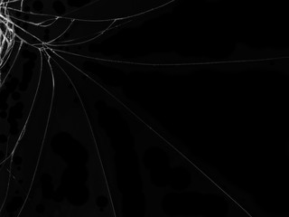 Cracked glass texture on black background. Isolated realistic cracked glass effect.
