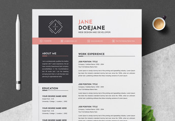 Resume and Cover Letter Layout with Coral Accents