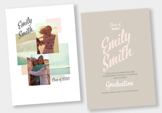Graduation Invitation Stationery Set with Pink and Brown Accents