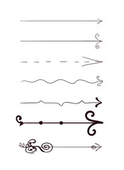 soft curved and lines arrows, soft hand draw, vector set arows on white Background