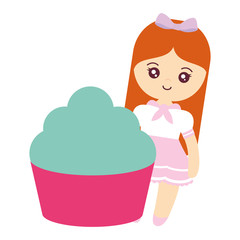 cute and little girl with sweet cake