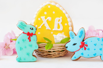 Easter holiday. Traditional orthodox christian easter. Easter gingerbread with an orthodox symbol XB