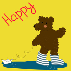 Vector illustration of cute  bear with text -Happy.Baby design for birthday invitation or baby shower, poster, clothing, nursery wall art and postcard.