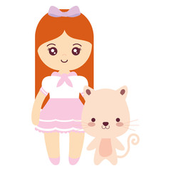 cute and little cat with girl