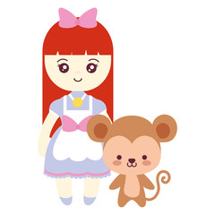cute and little monkey with girl