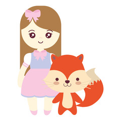 cute and little fox with girl