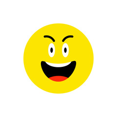 Happy face smiling emoji with open mouth. Surprised Smile flat style. Cute Emoticon symbol. Smiley, wow icon. For app, messenger. Expressive cartoon avatar on white backdrop.