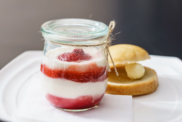 breakfast with organic yogurt and fresh bun