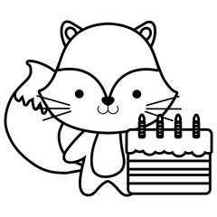 cute and little fox with sweet cake