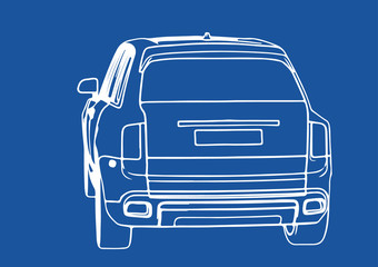 drawing luxury off-road suv car on blue background vector