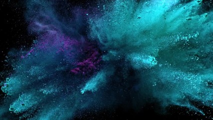 Super slowmotion shot of color powder explosion isolated on black background. Shot with high speed cinema camera at 1000fps